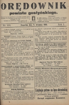 Orędownik Powiatu Gostyńskiego 1919.09.04 R.1 Nr 122
