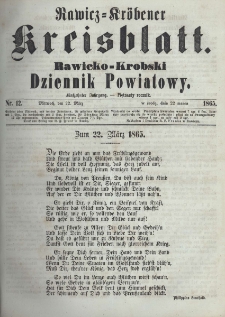 Rawicko-Krobski Dziennik Powiatowy. 1865.03.22 R. 15 Nr 12