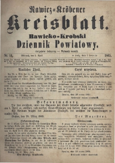 Rawicko-Krobski Dziennik Powiatowy. 1865.04.05 R. 15 Nr 14
