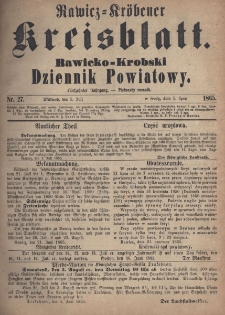 Rawicko-Krobski Dziennik Powiatowy. 1865.07.05 R. 15 Nr 27