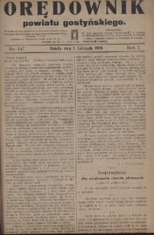 Orędownik Powiatu Gostyńskiego 1919.11.01 R.1 Nr 147
