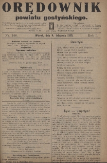 Orędownik Powiatu Gostyńskiego 1919.11.04 R.1 Nr 148