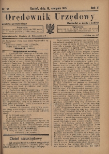Orędownik Urzędowy Powiatu Gostyńskiego 1923.08.18 R.5 Nr 64