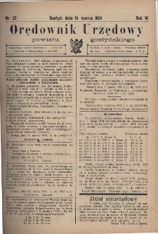 Orędownik Urzędowy Powiatu Gostyńskiego 1924.03.19 R.6 Nr 22