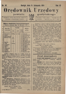 Orędownik Urzędowy Powiatu Gostyńskiego 1924.11.19 R.6 Nr 92