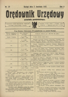 Orędownik Urzędowy Powiatu Gostyńskiego 1927.04.02 R.9 Nr 27