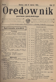 Orędownik Powiatu Gostyńskiego 1930.03.08 R. 12 Nr 20
