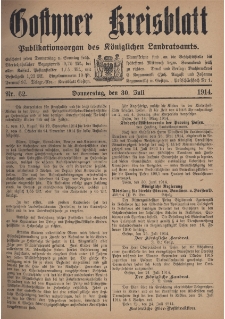 Gostyner Kreisblat 1914.07.30 Nr 62