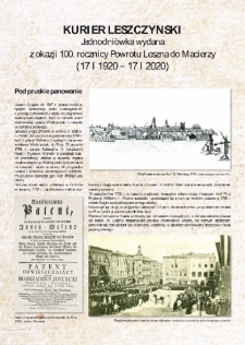 Kurier Leszczyński. Jednodni&oacute;wka wydana z okazji 100. rocznicy Powrotu Leszna do Macierzy. (17 I 1920 &ndash; 17 I 2020)
