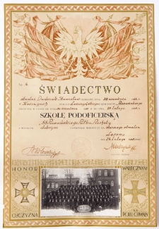 Świadectwo ukończenia szkoły podoficerskiej 55 Pułku Piechoty przez Stanisława Dudziaka, 1936 r.