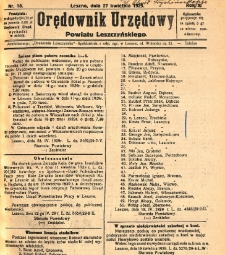 Orędownik Urzędowy Powiatu Leszczyńskiego 1929.04.27 R.10 Nr 18