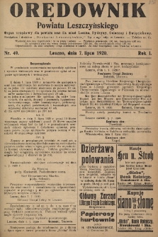 Orędownik Powiatu Leszczyńskiego 1920.07.07 R.1 Nr 49