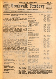 Orędownik Urzędowy Powiatu Leszczyńskiego 1928.01.28 R.9 Nr 4