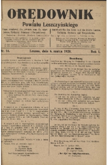 Orędownik Powiatu Leszczyńskiego 1920.03.06 R.1 Nr 14