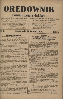 Orędownik Powiatu Leszczyńskiego 1920.04.14 R.1 Nr 25