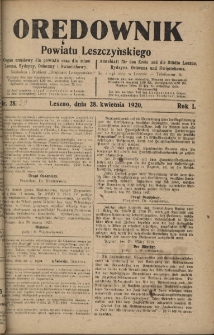 Orędownik Powiatu Leszczyńskiego 1920.04.28 R.1 Nr 29