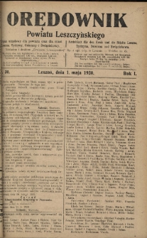 Orędownik Powiatu Leszczyńskiego 1920.05.01 R.1 Nr 30