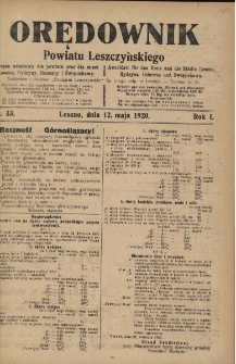 Orędownik Powiatu Leszczyńskiego 1920.05.12 R.1 Nr 33
