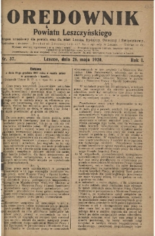 Orędownik Powiatu Leszczyńskiego 1920.05.26 R.1 Nr 37