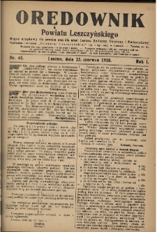 Orędownik Powiatu Leszczyńskiego 1920.06.23 R.1 Nr 45